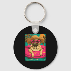 Summer pug with sunglasses cute dog tropical pool key ring