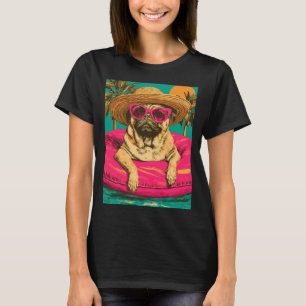 Summer pug with sunglasses cute dog tropical pool T-Shirt
