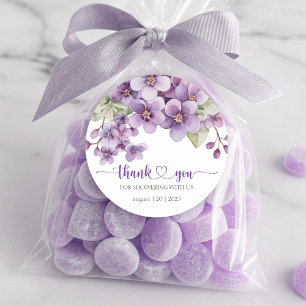 Summer Purple Delicate Violet Flowers Thank You Classic Round Sticker