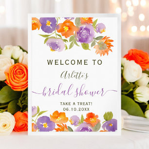 Summer Purple Orange Floral Boho Bridal welcome Poster