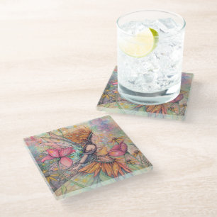 Summer Queen Fairy Fantasy Illustration by Molly H Glass Coaster