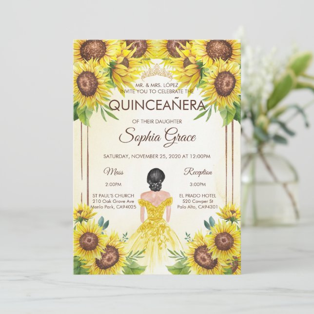 Summer Quinceanera Garden Sunflowers Birthday Invitation (Standing Front)