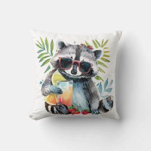 Summer racoon in sunglasses beach chillout cushion