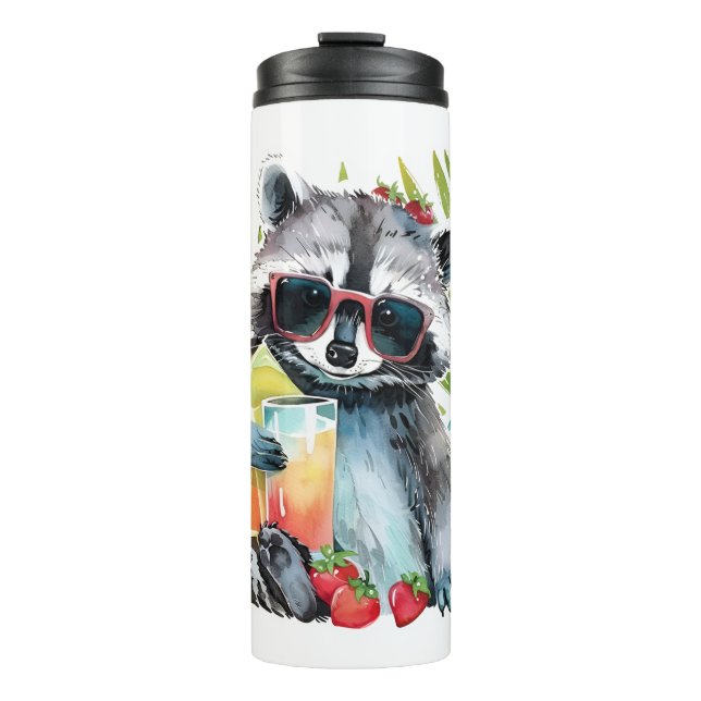 Summer racoon in sunglasses beach chillout thermal tumbler (Front)