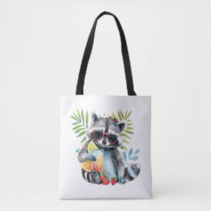 Summer racoon in sunglasses beach chillout tote bag