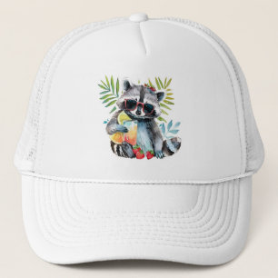 Summer racoon in sunglasses beach chillout trucker hat