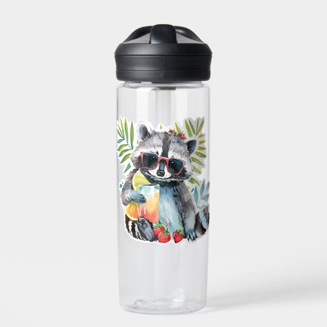 Summer racoon in sunglasses beach chillout water bottle (Front)