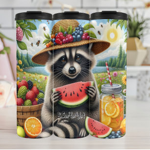 Summer Racoon with Watermelon Thermal Tumbler