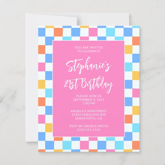 Summer Rainbow Check Bold 21st Birthday (Front)