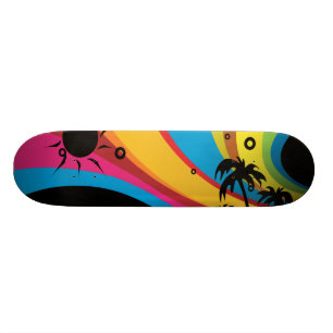 Summer Rainbow Palm Tree Beach Skateboard Deck