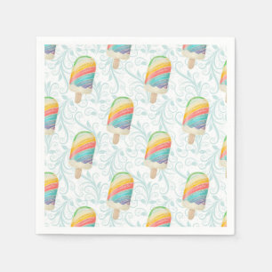 Summer Rainbow Popsicle and Teal Swirls Paper Napkin