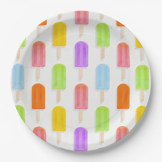 Summer Rainbow Popsicles Pattern Paper Plate (Front)