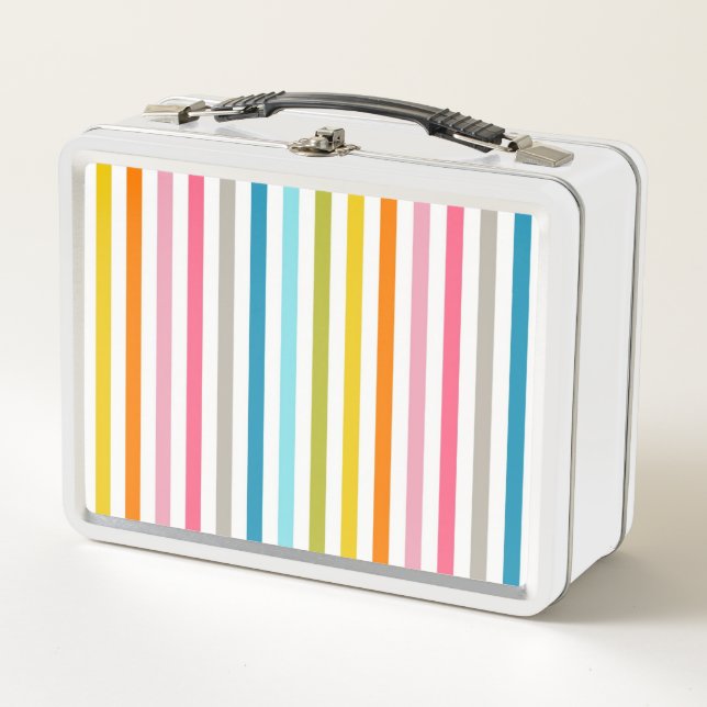 Summer Rainbow Stripes Metal Lunch Box (Front)