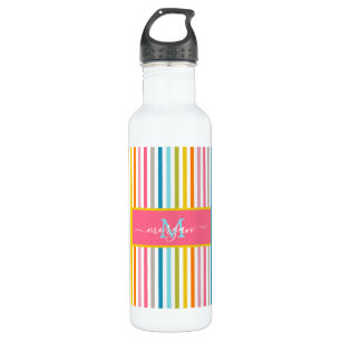 Summer Rainbow Stripes Monogram Script 710 Ml Water Bottle
