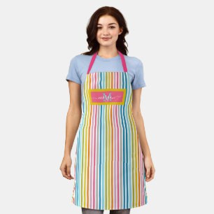 Summer Rainbow Stripes Monogram Script Apron