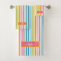 Summer Rainbow Stripes Monogram Script