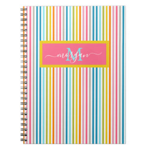 Summer Rainbow Stripes Monogram Script Notebook