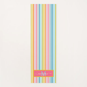 Summer Rainbow Stripes Monogram Script Yoga Mat