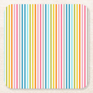 Summer Rainbow Stripes Square Paper Coaster