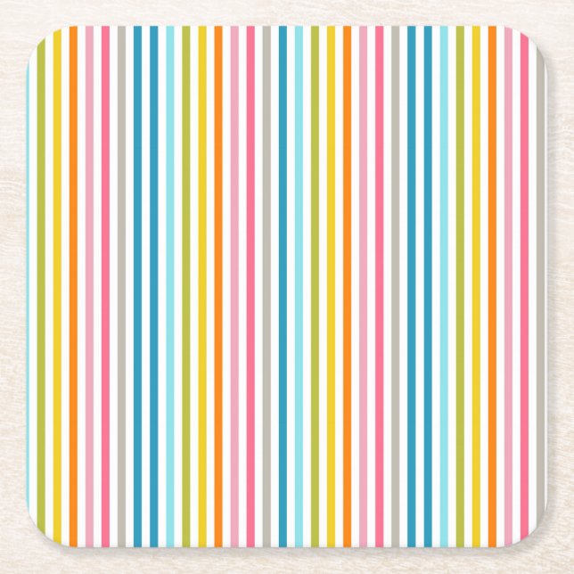 Summer Rainbow Stripes Square Paper Coaster (Front)