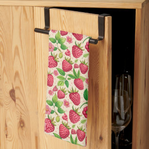 Summer Raspberry Garden Botanical Fruit Pattern Tea Towel