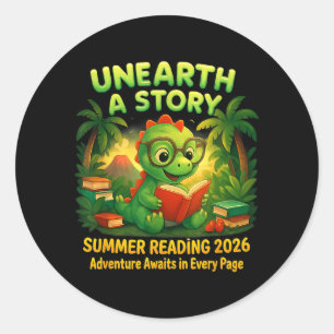 Summer Reading 2026 Unearth A Story Dinosaur Books Classic Round Sticker