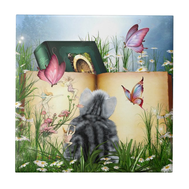 Summer reading ceramic tile (Front)