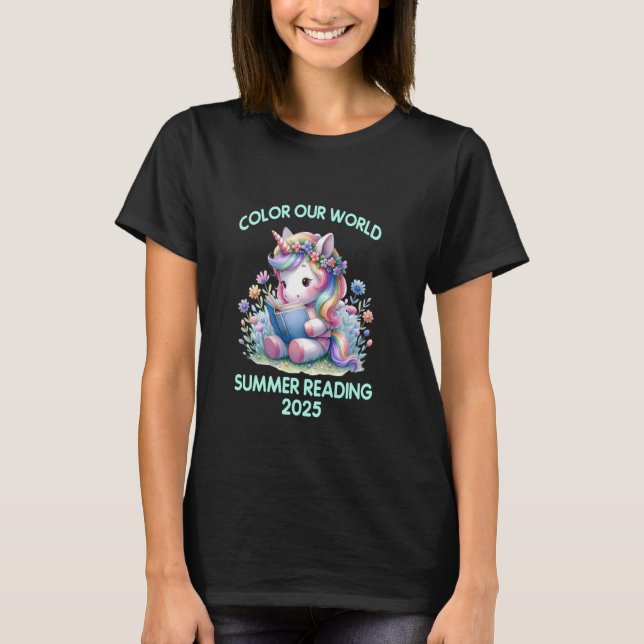 Summer Reading Program 2025 Colour Our World Cute  T-Shirt (Front)