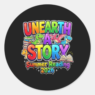 Summer Reading Unearth A Story Dinosaur Books 2026 Classic Round Sticker