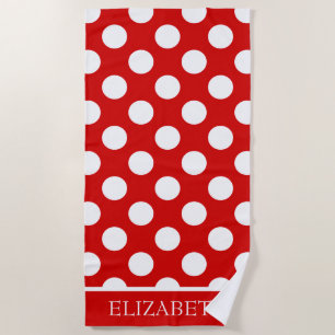 Summer Red and White Polka Dot Personalised Beach Towel