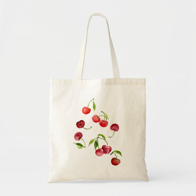 Summer red cherries watercolor tote bag (Front)