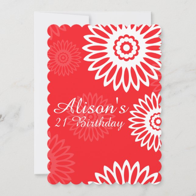 Summer Red flowers Birthday Party Invitation (Front)