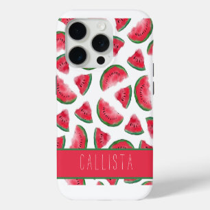 Summer Red Green Watermelon Watercolor Pattern iPhone 15 Pro Case