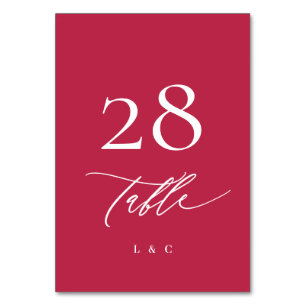 Summer Red Magenta and White Modern Calligraphy Table Number