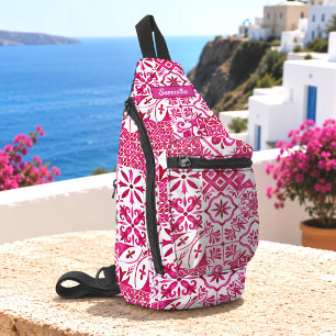 Summer Red Majolica Floral Mediterranean Tiles Sling Bag
