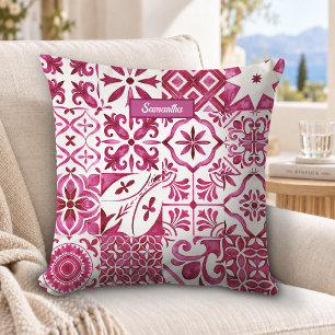 Summer Red Majolica Sicilian Tile Pattern Cushion