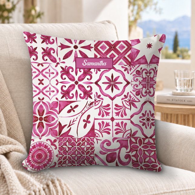 Summer Red Majolica Sicilian Tile Pattern Cushion (Creator Uploaded)
