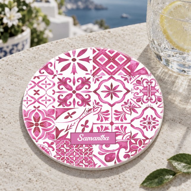 Summer Red Sicilian Majolica Tile Pattern Coaster (Creator Uploaded)