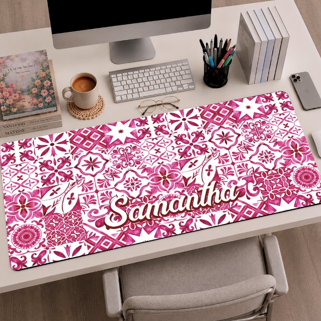 Summer Red Sicilian Majolica Tile Pattern Desk Mat (Creator Uploaded)