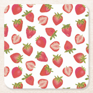 Summer Red Strawberry Pattern Square Paper Coaster