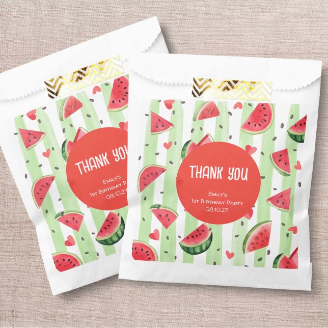 Summer Red Watermelon, Adorable Cute Girl Birthday Favour Bag (Red Watermelon, One In a melon, Summer Birthday Theme, Girl Party Favor bags.)