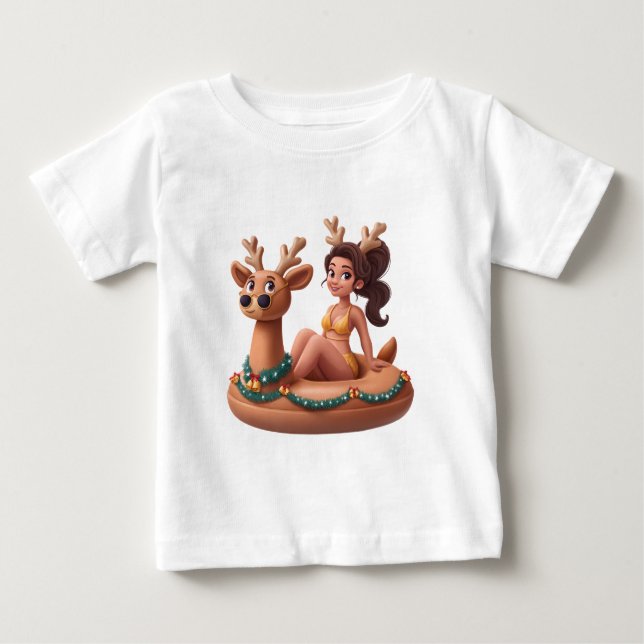 Summer Reindeer Holiday Fun Pool Party Design Baby T-Shirt (Front)
