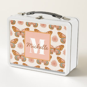 Summer Retro Butterfly   Monogram Lunch Box