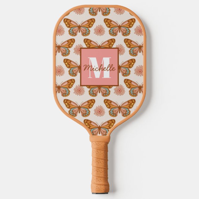 Summer Retro Butterfly | Monogram  Pickleball Paddle (Front)