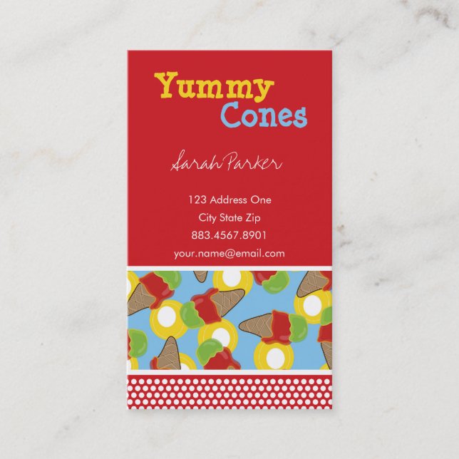 Summer Retro Cherry & Lime Ice Cream Cones Pattern Business Card (Front)