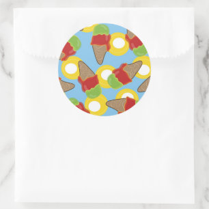 Summer Retro Cherry & Lime Ice Cream Cones Pattern Classic Round Sticker