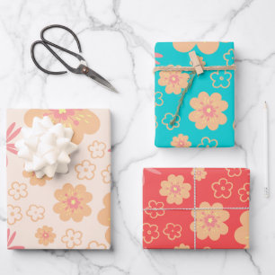 Summer Retro Floral Pattern Wrapping Paper Sheet