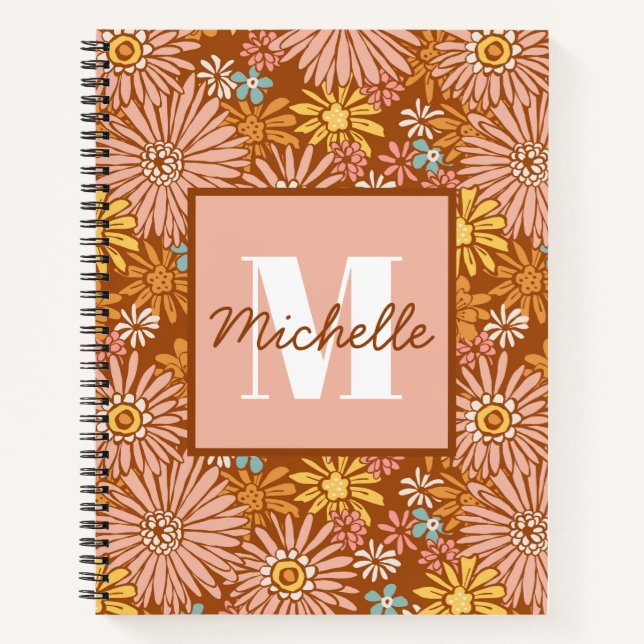 Summer Retro Flower | Monogram Notebook (Front)