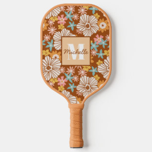 Summer Retro Flower   Monogram Pickleball Paddle