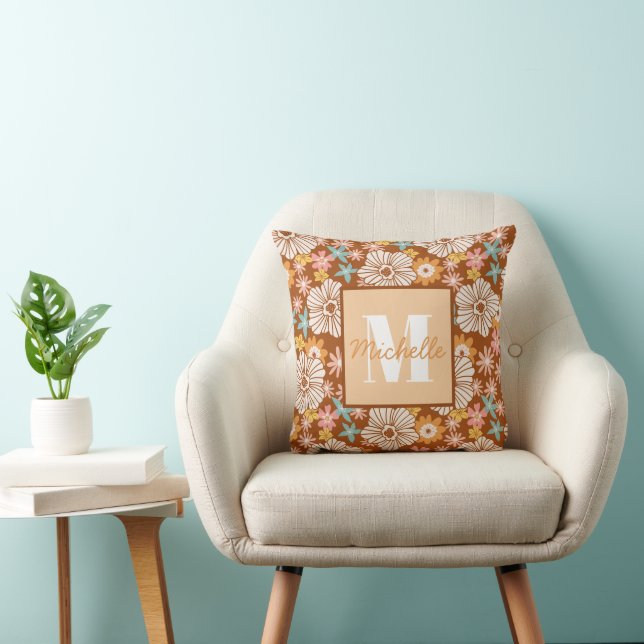 Summer Retro Flower | Monogram Throw Pillow (Chair)